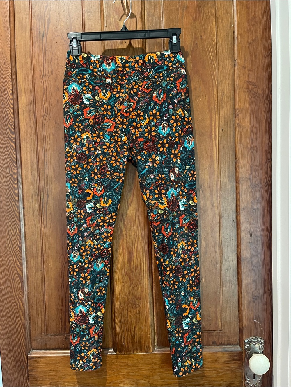 LuLaRoe Girls Floral Paisley Leggings - Black, Orange, Teal, Cream